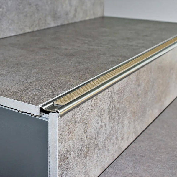 DURAL stair tread profile with insert 13 mm DIAMONDSTEP stainless steel (V2A/304) sand 11mm 250cm