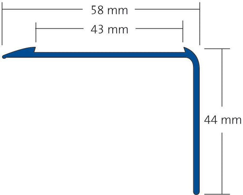 DURAL stair tread profile for 1 x insert 43 mm TREDSAFE aluminium anodised silver 44mm 250cm